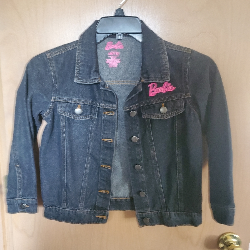 Kids, Size 7/8 Barbie Dark Denim Jacket with Pink Logo